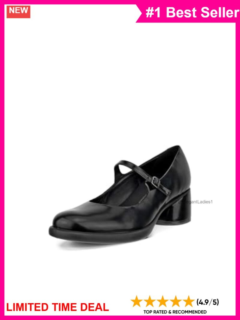 Mary Jane Pump Leather Wrapped Heel Ankle Strap Buckle Round Toe